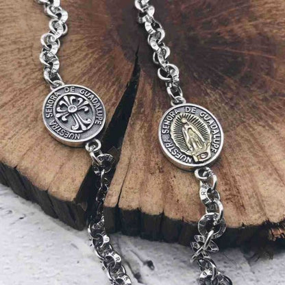 Men's Vantage Coin Cross Crown Sterling Silver Curb Bracelet