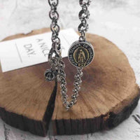Men's Vantage Coin Cross Crown Sterling Silver Curb Bracelet