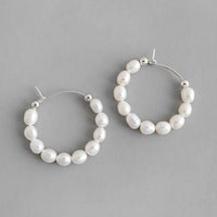 Natural Pearl Circle Sterling Silver Hoop Earrings