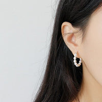 Natural Pearl Circle Sterling Silver Hoop Earrings