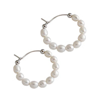 Natural Pearl Circle Sterling Silver Hoop Earrings