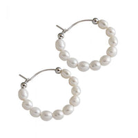 Natural Pearl Circle Sterling Silver Hoop Earrings
