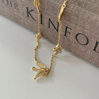 Flying Butterfly Crystal Flower Necklace, 925 Sterling Silver