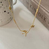 Flying Butterfly Crystal Flower Necklace, 925 Sterling Silver