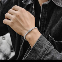 Men's Round Crystal 925 Sterling Silver Bracelet