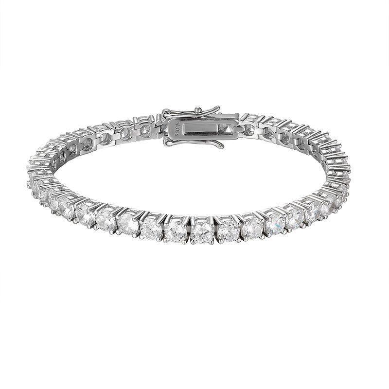Men's Round Crystal 925 Sterling Silver Bracelet