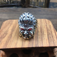 Vintage Chinese God Portrait Sterling Silver Adjustable Ring