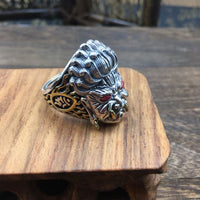 Vintage Chinese God Portrait Sterling Silver Adjustable Ring