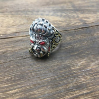 Vintage Chinese God Portrait Sterling Silver Adjustable Ring