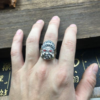 Vintage Chinese God Portrait Sterling Silver Adjustable Ring