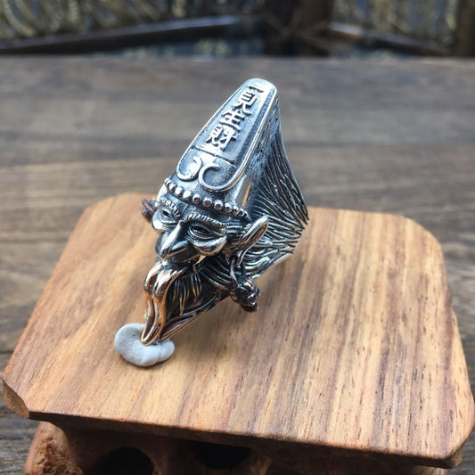 Vintage Wealth God Portrait 925 Sterling Silver Adjustable Ring