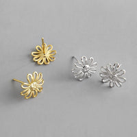 Hollow Sunflower 925 Sterling Silver Stud Earrings