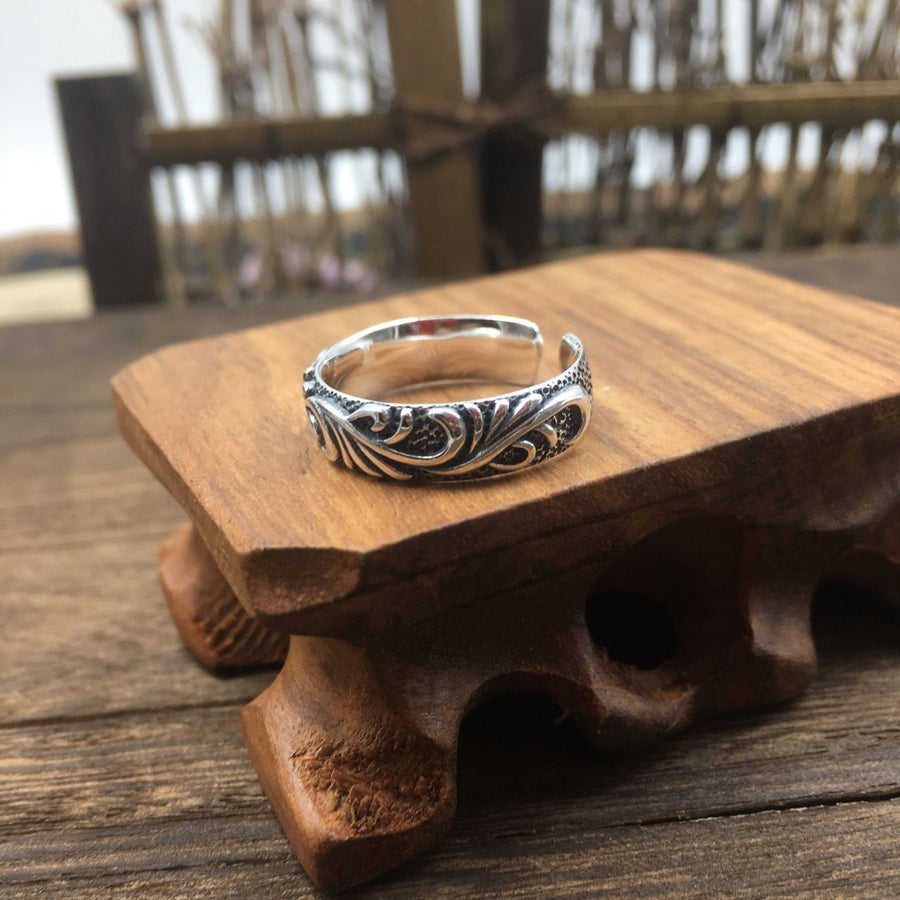 Vintage Tree Branch Men's 925 Sterling Silver Adjustable Ring