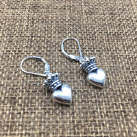 Vintage Crown Heart Leverback Earring (Single) 925 Sterling Silver