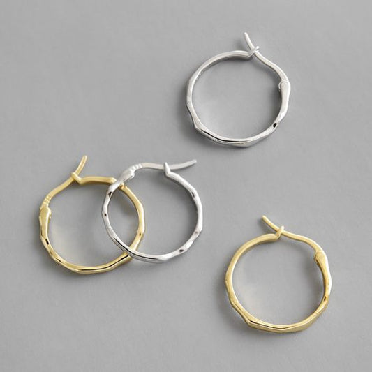Irregular Circle 925 Sterling Silver Hoop Earrings