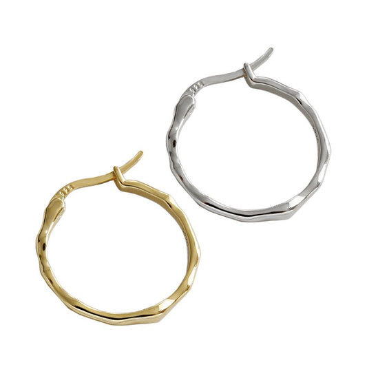Irregular Circle 925 Sterling Silver Hoop Earrings