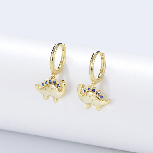 Sterling Silver Dinosaur Dangle Hoop Earrings
