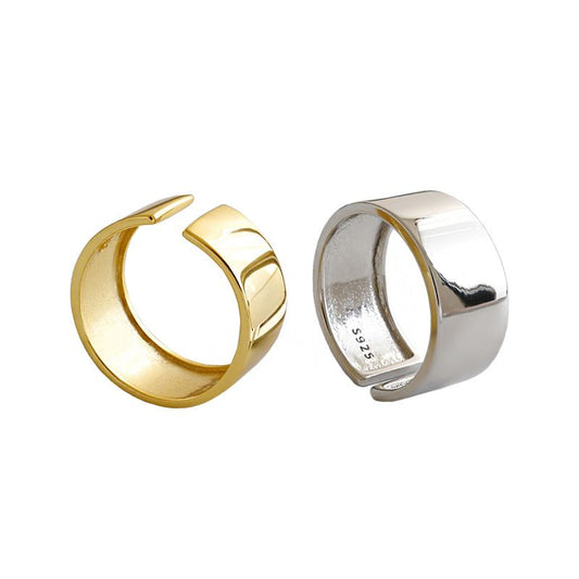 Minimalist Wide Smooth Adjustable 925 Sterling Silver Ring