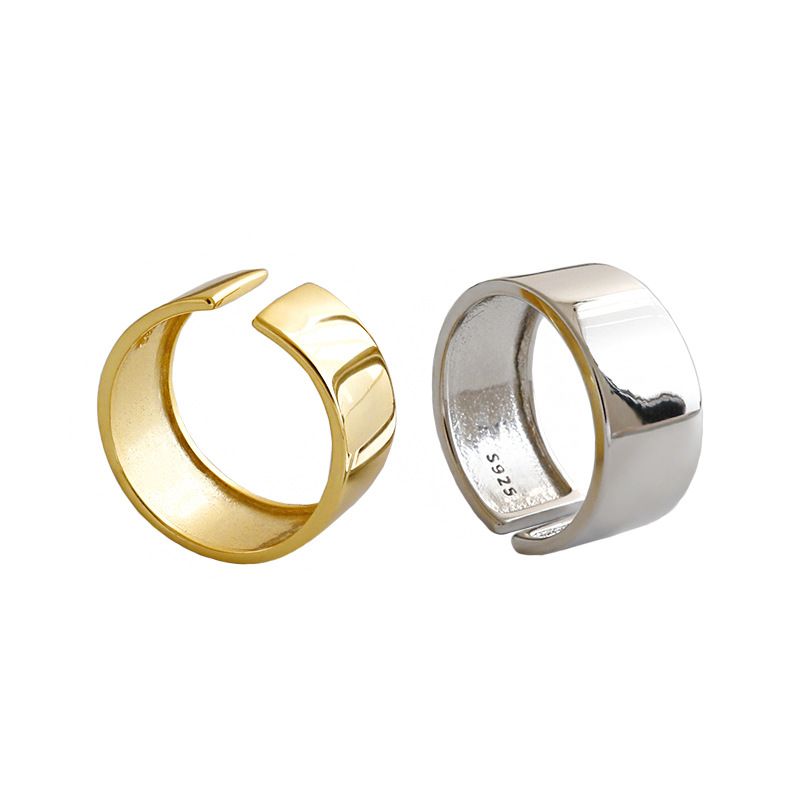 Minimalist Wide Smooth Adjustable 925 Sterling Silver Ring