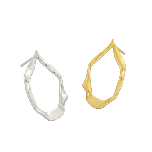 Irregular Oval Circle Sterling Silver Stud Earrings