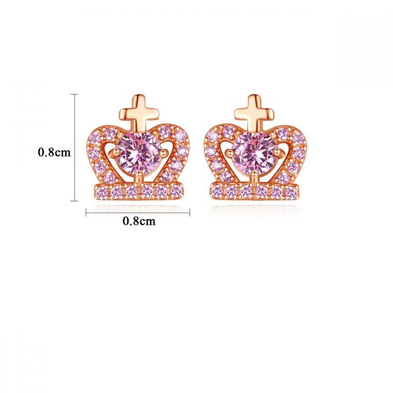 Cross Heart CZ Crown Stud Earrings, 925 Sterling Silver