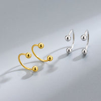 Dual Beads C-Shape 925 Sterling Silver Stud Earrings