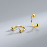 Dual Beads C-Shape 925 Sterling Silver Stud Earrings