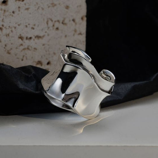 Vintage Double-Layer 925 Sterling Silver Adjustable Wide Ring