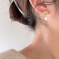Vintage Shell Pearl Drop Earrings - 925 Sterling Silver