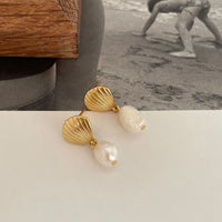 Vintage Shell Pearl Drop Earrings - 925 Sterling Silver