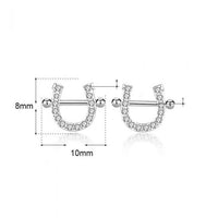 Crystal U-Shape Horseshoe Stud Earrings, 925 Sterling Silver