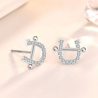 Crystal U-Shape Horseshoe Stud Earrings, 925 Sterling Silver