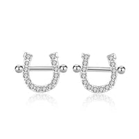 Crystal U-Shape Horseshoe Stud Earrings, 925 Sterling Silver