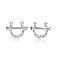 Crystal U-Shape Horseshoe Stud Earrings, 925 Sterling Silver