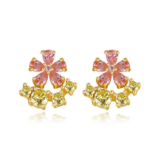 Pink CZ Flower Stud Earrings in 925 Sterling Silver