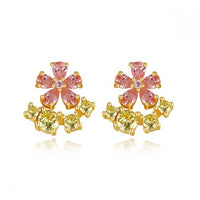 Pink Crystal Flower Stud Earrings in 925 Sterling Silver