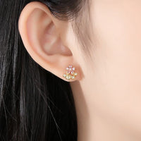Pink Crystal Flower Stud Earrings in 925 Sterling Silver
