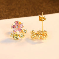 Pink Crystal Flower Stud Earrings in 925 Sterling Silver
