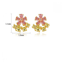 Pink Crystal Flower Stud Earrings in 925 Sterling Silver