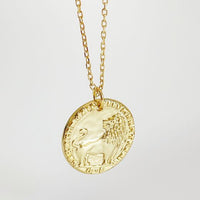 Round Relief Brave Lion Necklace in 925 Sterling Silver