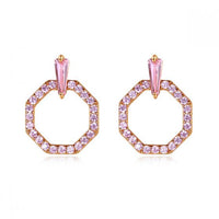 Pink Crystal Geometry Circle 925 Sterling Silver Stud Earrings