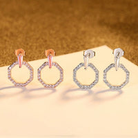 Pink Crystal Geometry Circle 925 Sterling Silver Stud Earrings