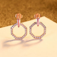 Pink Crystal Geometry Circle 925 Sterling Silver Stud Earrings