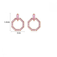 Pink Crystal Geometry Circle 925 Sterling Silver Stud Earrings
