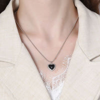 Black Agate Heart Bead Necklace, 925 Sterling Silver