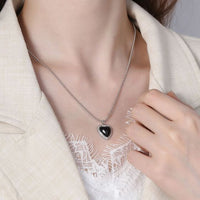Black Agate Heart Bead Necklace, 925 Sterling Silver