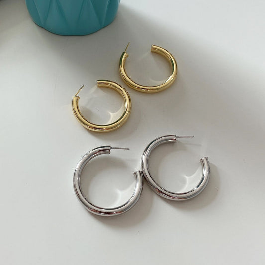 French S925 C-Shaped Sterling Silver Earrings