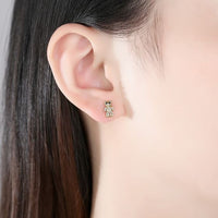 Asymmetry Crystal Heart and Bear 925 Sterling Silver Stud Earrings