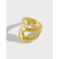 Geometry Double-Layer Hollow Cross Wide Adjustable Ring, 925 Sterling Silver