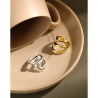 Geometry Double-Layer Hollow Cross Wide Adjustable Ring, 925 Sterling Silver